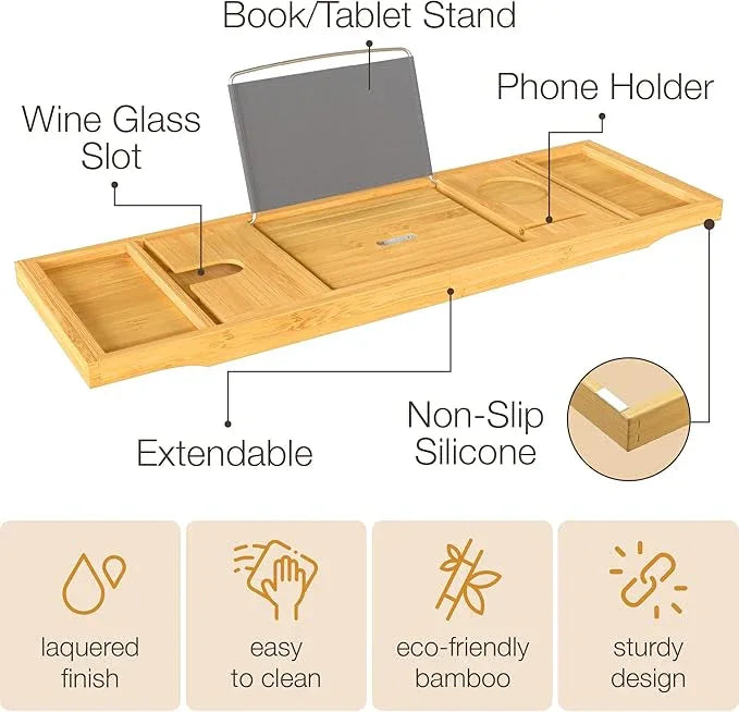 Personalized Bathtub Tray - Engraved Foldable Bamboo Bath Caddy, Tub Tray with Expandable Sides, Luxury Wooden Bath Table for Relaxation Spa - Customized Gift for Mom, Wife, New Home - ModernBath