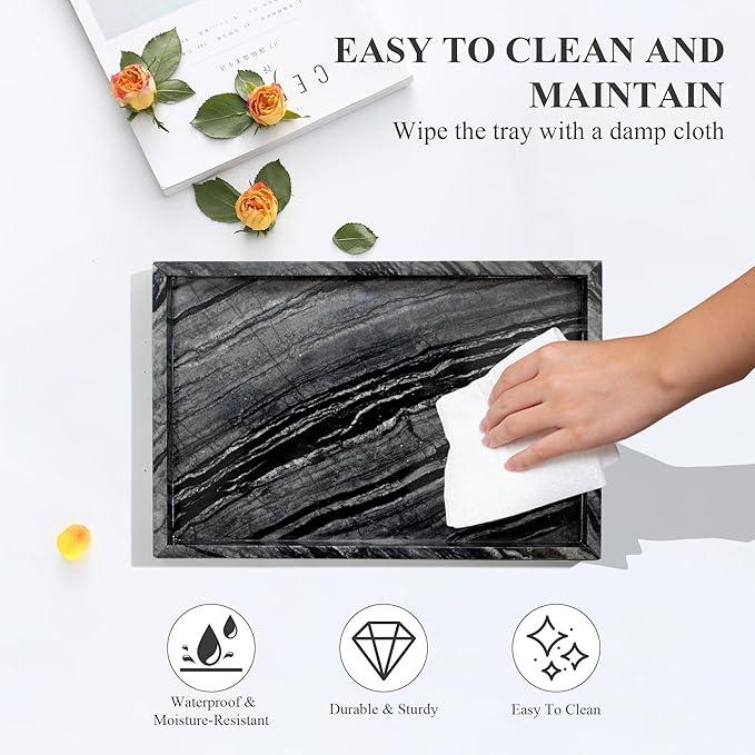 Natural Marble Tray for Bathroom, Genuine Ancient Wood Grain Marble Vanity Tray, Luxury Stone Trays for Dresser, Home Decor, Kitchen, Non-Resin/Non-Ceramic, 12"x 8", Ancient Wood Grain - ModernBath