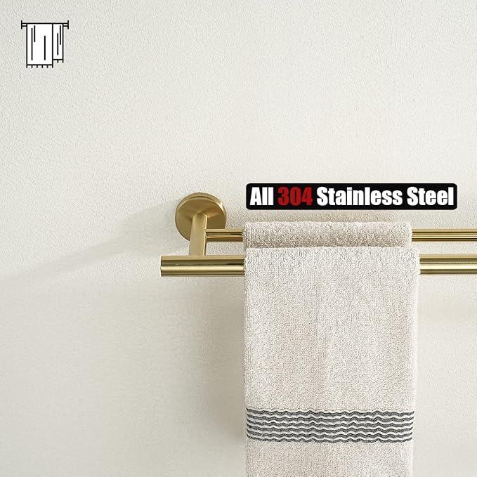 JQK Double Bath Towel Bar, Brushed Gold 39 Inch 304 Stainless Steel Thicken 0.8mm Towel Rack for Bathroom, Towel Holder Wall Mount, Useable Length 36 Inch, TB100L36-BG - ModernBath