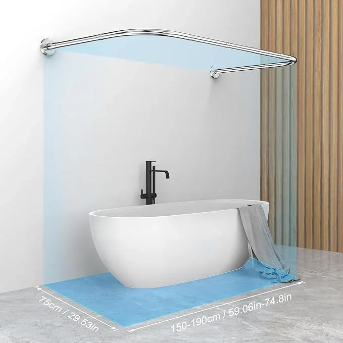 Shower curtain rod U/L shapd 29.5"x(59"-75") x29.5", adjustable shower curtain rod never rusts, curved shower curtain rod for bedroom, bathtub, closet, dressing room contains 24 hooks - silver - ModernBath