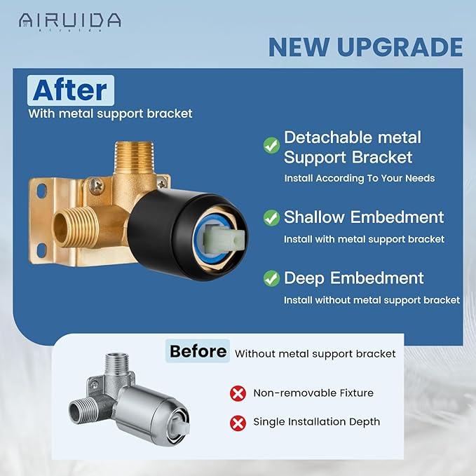 Airuida Shower Faucet Set Bathroom Rain Shower System SUS304 Stainless Steel Single Handle With Male Threads Rough-in Valve Shower Trim Kit 4 Inch Wall Mount Shower Head Matte Black - ModernBath