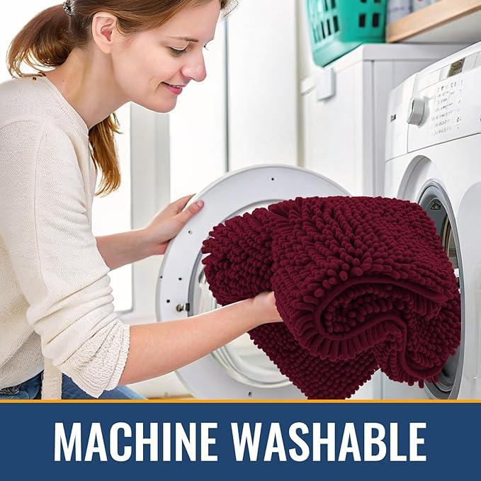 Arotive Bathroom Rugs 24x16, Extra Soft Absorbent Shaggy Chenille Bath Rugs, Machine Washable Rubber Backing Non-Slip Bath Mats for Bathroom Floor Tub and Shower, Home Decor Accessories, Burgundy - ModernBath