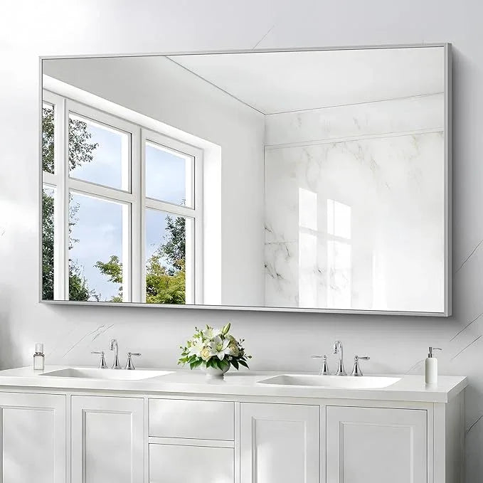 COFENY 36x55inch Bathroom Mirror, Silver Rectangle Mirror with Thin Metal Frame, Large Rectangular Wall Mirrors for Bathroom, Living Room, Hair Salon, Big Mirror Hang Horizontal/Vertical - ModernBath