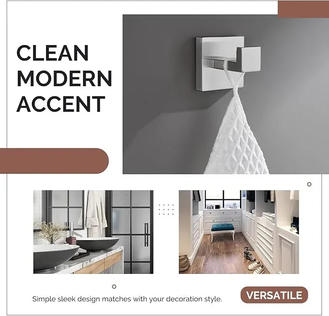 Angle Simple Bathroom Towel Hook Brushed Nickel, SUS304 Stainless Steel Hand Towel Rack, Square Coat Robe Hook, Wall Mount - ModernBath