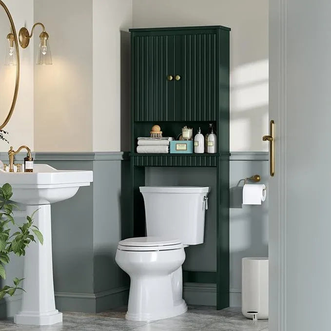 Over The Toilet Storage Cabinet, Over The Toilet Storage with Fluted Door Over The Toilet Cabinet with Adjustable Shelf Above The Toilet Storage Cabinet for Bathroom Organizer, Forest Green - ModernBath
