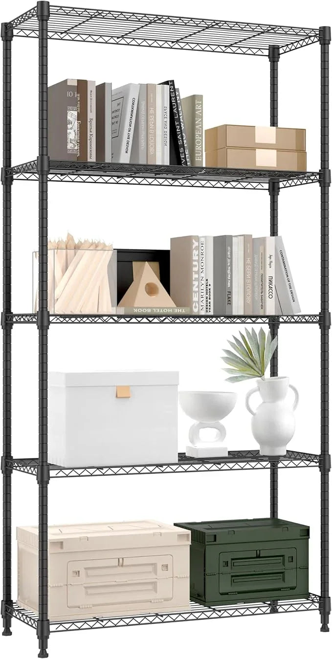 1250 lbs 5 Tier Shelf Metal Storage Shelves Shelving Wire Rack Heavy Duty Closet Organizers for Garage Kitchen Bathroom Laundry Black 13.8" D x 35.4" W x 68.5" H - ModernBath