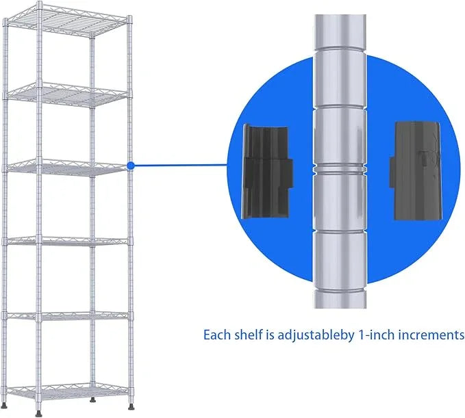 REGILLER 6 Wire Shelving Steel Storage Rack Adjustable Unit Shelves for Laundry Bathroom Kitchen Pantry Closet(Silver, 11.7" D x 16.8" W x 63" H) - ModernBath
