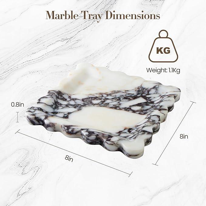 SAMAH Calacatta Viola Natural Marble Tray, Scalloped Storage Dish, Luxury Decorative Trays for Bathroom, Vanity, Dresser, Kitchen & Home Decor, House Warming Gifts New Home (Square,8 Inch) - ModernBath