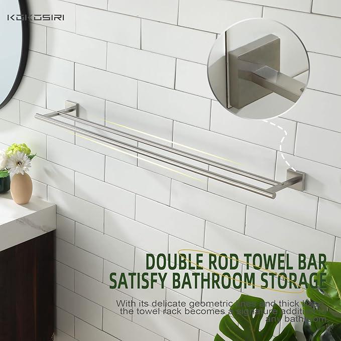 KOKOSIRI Towel Holder Bath Towel Bar with Two Rails for Bathroom Kitchen Towel Racks 36 Inch Brushed Nickel Stainless Steel B5005BR-L36 - ModernBath