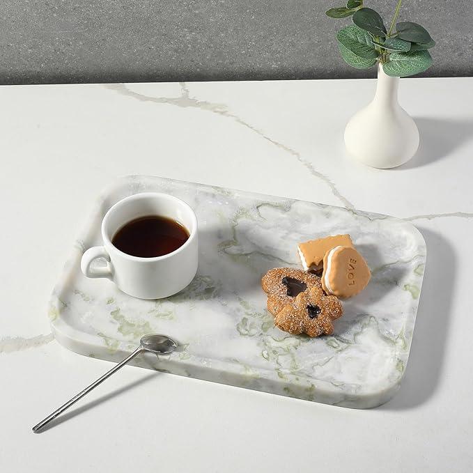 Karibiber Luxury Marble Vanity Tray, Bathroom Tray Countertop, Bianco Marble/Stone, Home Decorative Dresser Organizer, Storage for Kitchen Sink, Perfume Jewelry Holder(Green&White) - ModernBath