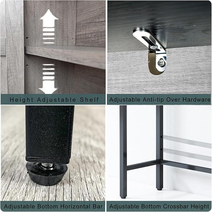 Over The Toilet Storage Cabinet, Bathroom Above Toilet Cabinet Organizer with Doors and Adjustable Shelves, Bathroom Shelf Organizer with Anti-Tip Device & Drain Rack, Grey - ModernBath