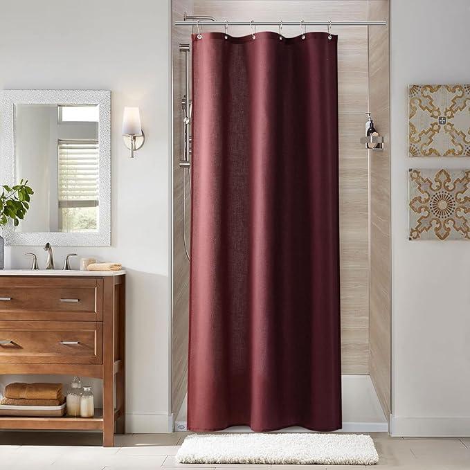 Naturoom Burgundy 36 Inch Shower Curtain - Stall Narrow Half Linen Ultra Thick Fabric Shower Curtain Set with Hooks, Boho Farmhouse Rustic RV Camper Bath Curtains for Bathroom, 36x72 - ModernBath