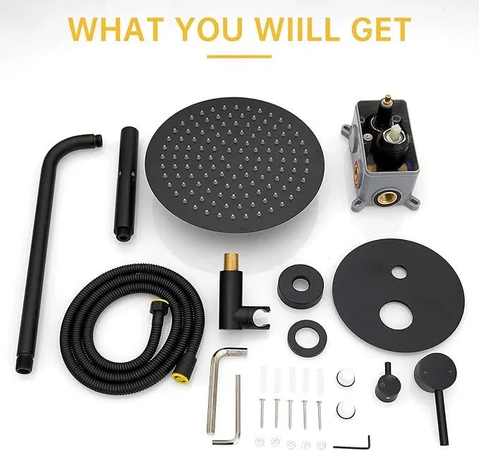 BESy Shower System with 10 Inch Round Rain Shower Head and Handheld Wall Mounted, High Pressure Rainfall Heads Shower Faucet Fixture Combo Set with 2 in 1 Spray Showerhead for Bathroom, Matte Black - ModernBath