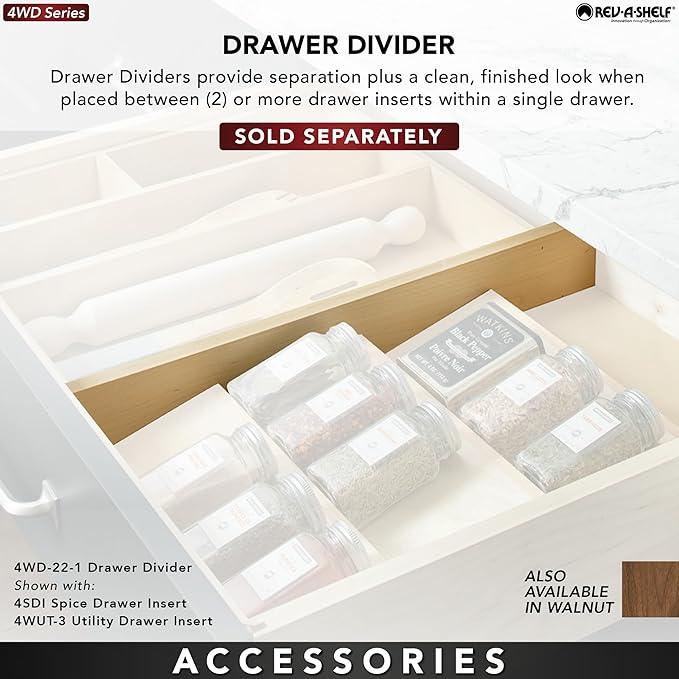 Rev-A-Shelf Trim-to-Fit Silverware Drawer Organizer for Kitchen Utensil Cutlery Cabinet Storage, Natural Maple Wood 9 Compartment Tray Insert, 4WCT-3 - ModernBath