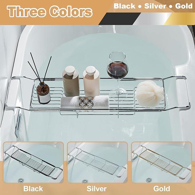 GIYDNEI Stainless Steel Bathtub Caddy Tray, Expandable Bath Tub Table, Adjustable Bathroom Tray, Bath Organizer Tub Shelf,Silver,26.8~35.4in - ModernBath