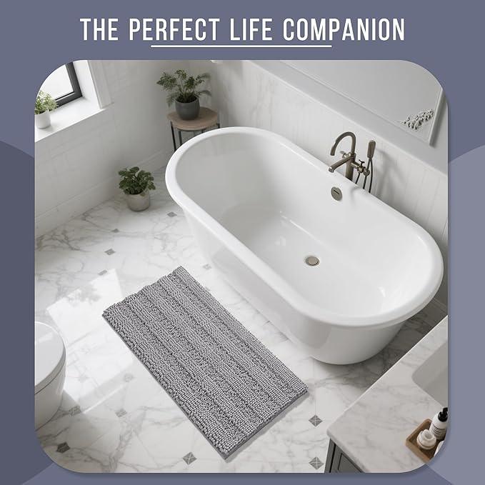 Yimobra Bathroom Rug Mat 47 x 24, Non Slip and Super Absorbent Bath Mat,Machine Washable Quick Dry,Ultra Plush Chenille Shower Rugs for Bathroom Floor Sink Tub and Shower Outside,Gray - ModernBath