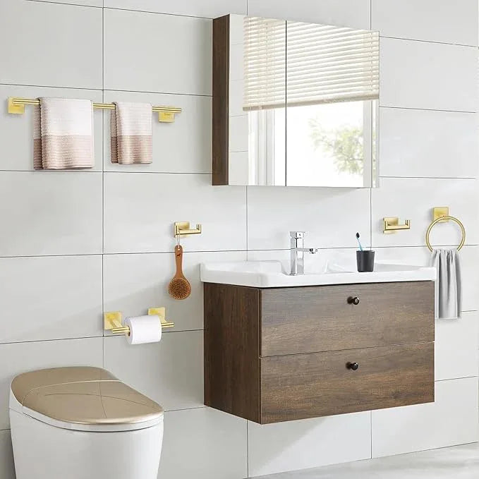 Brushed Gold Towel Bar Set, 5 Pieces Double Dase Toilet Paper Holder Bathroom Hardware Set, 23.6 Inch Stainless Steel Towel Racks for Bathroom Wall Mounted - ModernBath