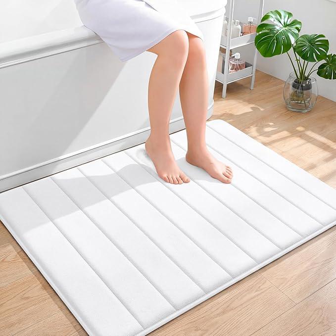 OLANLY Memory Foam Bath Mat 40x32, Super Soft Absorbent Bathroom Rugs, Quick Dry, Machine Washable Shower Floor Rugs, Bathmat Carpet, Bathroom Home Decor Accessories, White - ModernBath