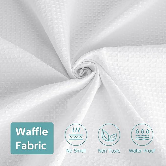 Vipfree 3 in 1 Shower Curtain Set, Waffle Shower Curtain and Liner Set with 6 Double Sided Shower Curtain Hooks, 258GSM Luxury Weighted Cloth Shower Curtains for Bathroom, 36 W x 72 H, White - ModernBath
