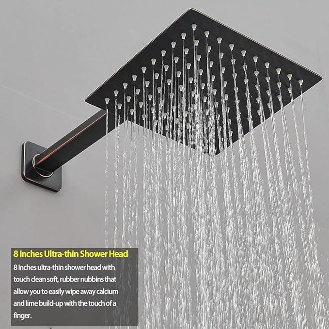 Heable Oil Rubbed Bronze Shower System Bathroom Luxury Rain Mixer Shower Combo Set Wall Mounted Rainfall Shower Head System Shower Faucet Rough-in Valve Body and Trim Kit - ModernBath
