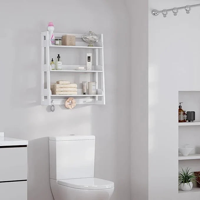 UTEX Bathroom Wall Shelf, Over Toilet Storage Shelf Organizer, 3-Tier Wall Mount Shelf Rack with Hook, White - ModernBath