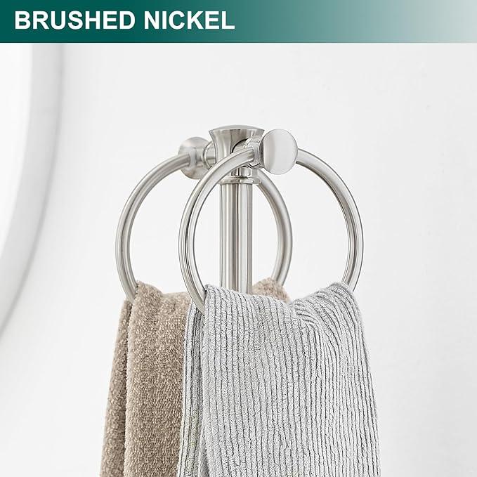 Hoimpro 17" Brushed Nickel Standing Towel Rack Bracket, Double Towel Ring Hand Towel Free Stand Holder Bathroom Hardware Accessories Set, Towel Bar for Bathroom Vanities and Kitchen Countertops - ModernBath