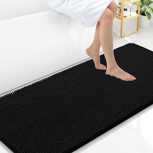 Arotive Bathroom Rugs 59x24, Extra Soft Absorbent Shaggy Chenille Bath Rugs, Machine Washable Rubber Backing Non-Slip Bath Mats for Bathroom Floor Tub and Shower, Home Decor Accessories, Black - ModernBath