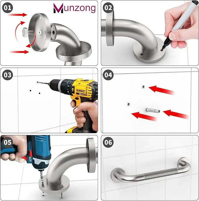 12 Inch Anti Slip Grab Bars for Wall,Munzong Stainless Steel Bathroom Grab Bars for Bathtubs and Showers,Brushed Nickel Knurled Handicap Balance Bar,Safety Hand Rail Support Elderly Senior Bath Handle - ModernBath
