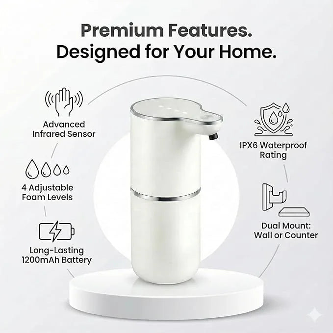 TOSCARA Auto Sensor Foam Soap Dispenser – Touchless, Rechargeable, Hands-Free Liquid Foaming Soap Dispenser for Kitchen, Bathroom, Office,Hotel–Hygienic No-Touch Hand Wash with 4- Foam Modes - ModernBath