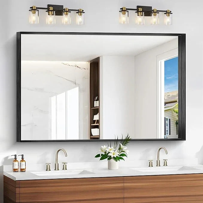 Black Bathroom Mirror, 36x55 Inch Rectangular Deep Frame Mirror, Large Wall Mounted Bathroom Vanity Mirror Over Sink for Bedroom,Restroom, Living Room, Hangs Vertically or Horizontally - ModernBath
