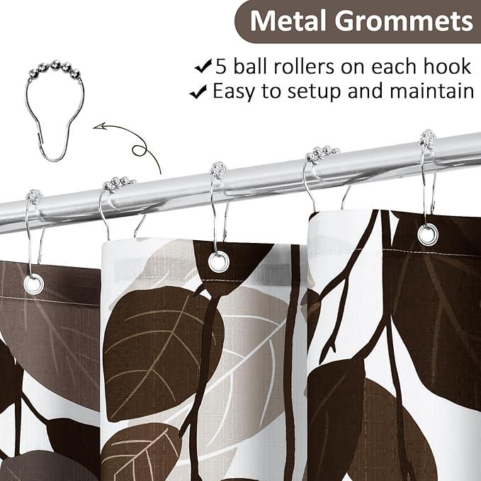 BOODII Brown Leaf Shower Curtain for Bathroom Botanical Eucalyptus Nature Eucalyptus Shower Curtain Set Floral Leaves Bathroom Decor Natural Bath Curtains 72x78 - ModernBath