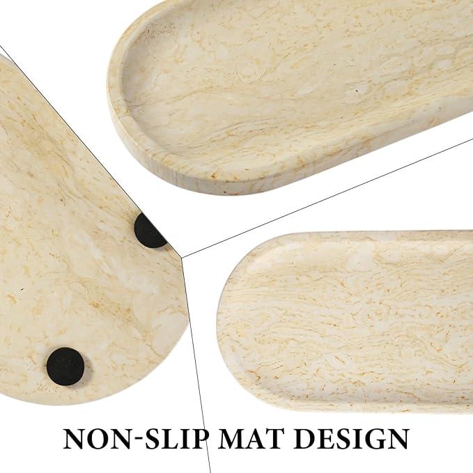 Koville Natural Marble Tray for Home Decor, 12"x6" Marble Vanity Tray for Dresser, Stone Perfume Organizer Jewelry Dish for Bathroom, Stone Catchall Storage Trays for Candles - ModernBath