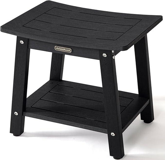 KaimuBench HDPS Shower Stool Waterproof, Bench Seat for Shaving Legs, Plastic Chair for Inside Shower, Foot Rest With Adjustable Feet, Non-Slip/No Maintenance, Black - ModernBath