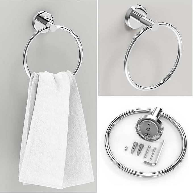3pc Bathroom Hardware Set with Polished Toilet Paper Holder, Towel Ring, Towel Bar SUS304 Stainless Steel Toilet Paper Roll Holder Wall Mount, Bathroom Towel Holder, Towel Rack Set - ModernBath