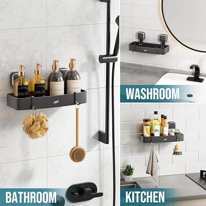 TAILI Shower Caddy Suction Cup, Heavy Duty Shower Organizer for Bathroom, Removable Shelves for Inside Shower, Wall Mounted Aluminum Storage for Bathroom Holder, Dark Gray - ModernBath