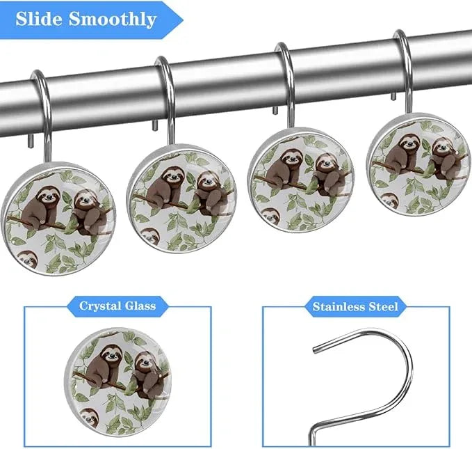 FVQL 12PCS Shower Curtain Hooks Rings for Bathroom Decorative, Animal Sloth Cartoon - ModernBath