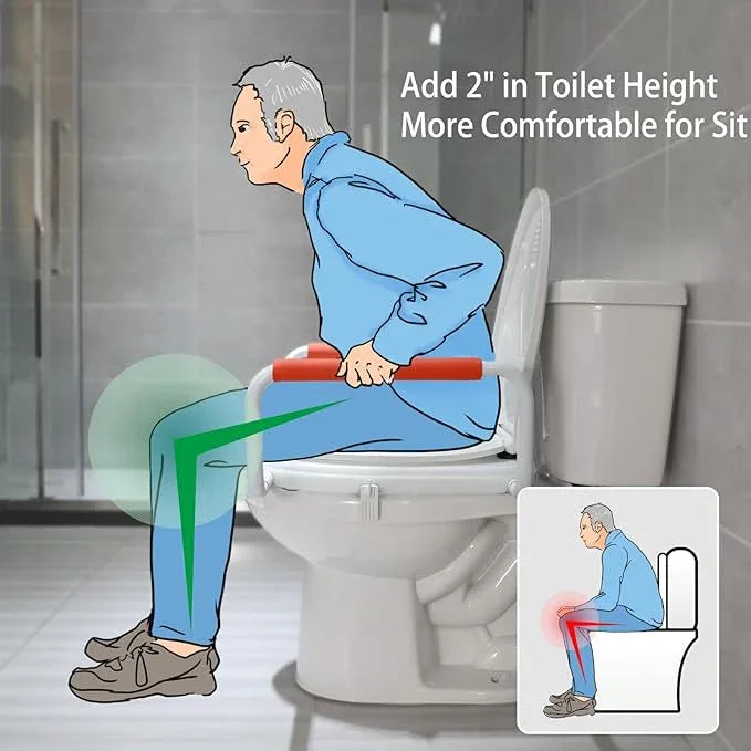R&T Toilet Seat Riser 2" Raised Seat with Removable Padded Handles Fit for Elongated Toilets - ModernBath