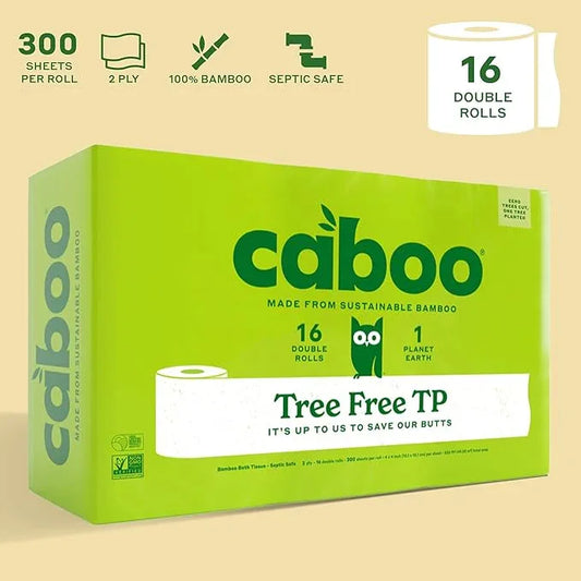 Caboo Tree Free Toilet Paper, Septic Safe Bath Tissue, Soft 2 Ply Sheets, 300 Sheets Per Roll, 16 Double Rolls - ModernBath