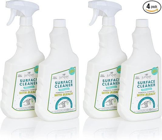 Juniper, Surface Cleaner With Bleach, All-Purpose Cleaner for Bathroom, Kitchen, Toilet, 25 Fl. Oz Trigger Spray Bottle, (Pack of 4), Total 100 Ounce