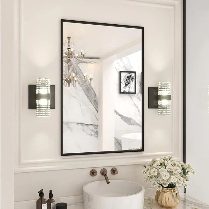 LOAAO 24"X36" Black Rectangle Bathroom Mirror Wall, Matte Black Aluminum Alloy Frame, Hangs Vertically or Horizontally, Easy to Install - ModernBath