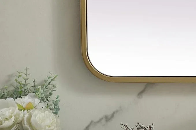 ARS Concepts Aura, Soft Corner Metal Rectangle Mirror 32X72 Inch in, Modern, Brass - ModernBath