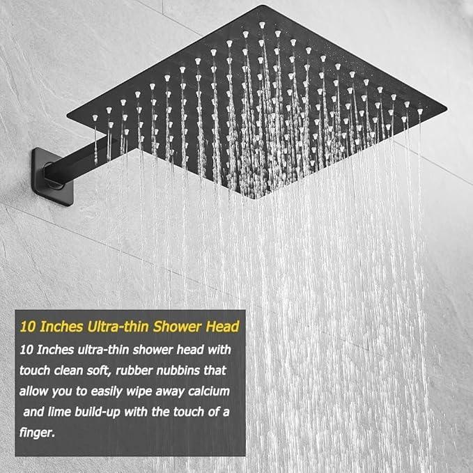 Heable Matte Black Shower Faucet Set with Tub Spout Bathroom Rainfall 10 Inch Shower Head System with Handheld Single Handle Shower Trim Kit with Rough-in Valve - ModernBath