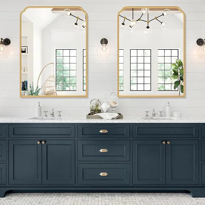 Ferytange 30X40 Inch Gold Bathroom Mirror for Vanity, Modern Rounded Corner Large Wall Mirror for Over Sink with Non-Rusting Iron Metal Framed (Tempered Glass) - ModernBath