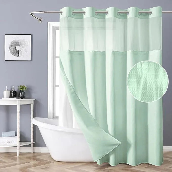 eachope Mint Green No Hook Shower Curtain with Snap-in Fabric Liner Set,Slub Textured Fabric Shower Curtains for Bathroom,Hotel Style Modern Shower Curtain,Water Repellent & Washable,71x74(72) - ModernBath