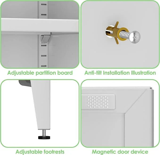 64" H Kitchen Pantry Storage Cabinet, Metal Storage Cabinets with 4 Adjustable Shelves for Kitchen Bathroom Living Room, Required Assembly, White - ModernBath