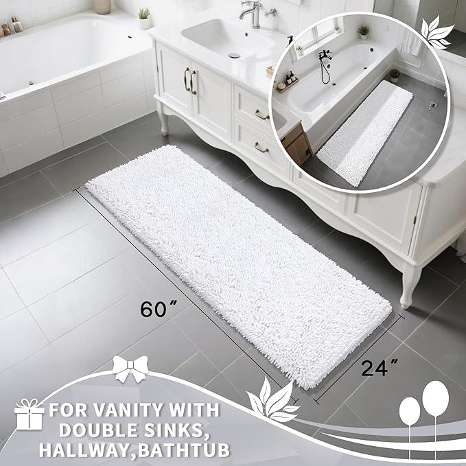 Yimobra Long Bathroom Rugs Runner 60x24 Inch, Extra Thick Soft Absorbent Chenille Bath Mat, Non Slip Machine Washable, Quick Dry Bath Rugs for Bathroom Floor, Tub and Shower, White - ModernBath