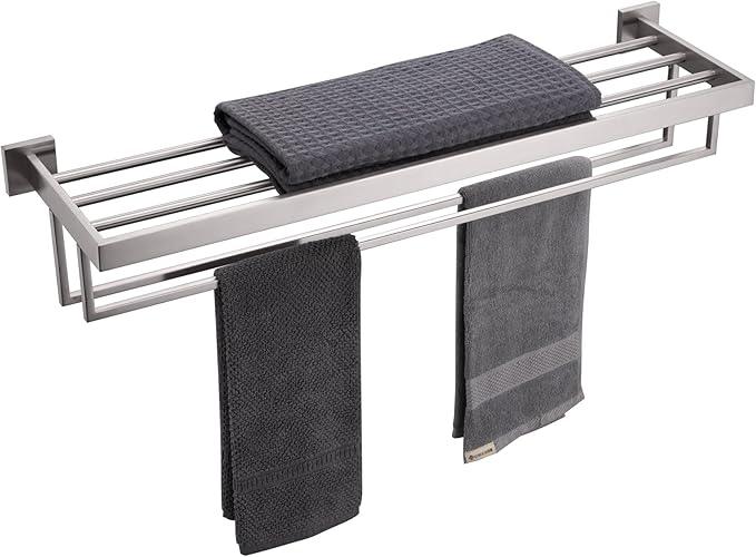 KOKOSIRI Towel Rack 32-Inch Bathroom Towel Shelves with Double Towel Bars SUS304 Stainless Steel Wall Mounted, Brushed Nickel B6003BR-L32 - ModernBath