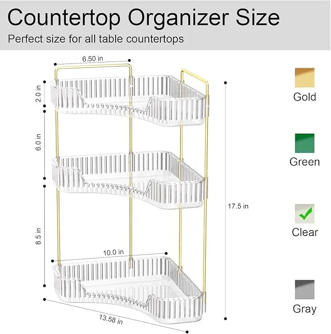 GTI 3-Tier Corner Bathroom Counter Organizer, Large Capacity Makeup Organizer Countertop, Perfume Cosmetics Skincare Vanity Organizers, Exquisite Countertop Storage for Women (Clear) - ModernBath