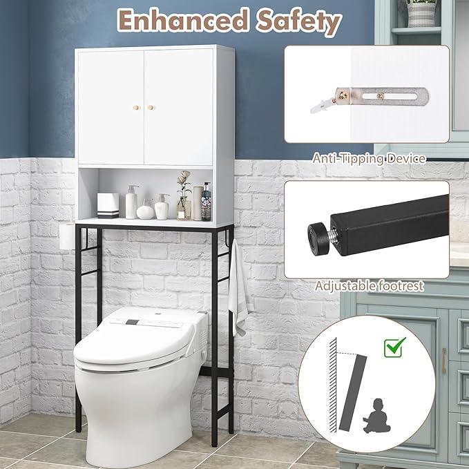 Over-The-Toilet Storage Cabinet, Freestanding Bathroom Organizer with Metal Frame, Adjustable Shelf & Open Compartment, Space Saver for Toilet & Laundry Room - ModernBath