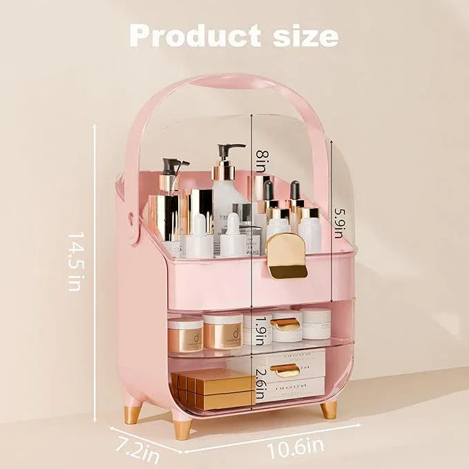 Makeup Organizer Countertop With Lid And Drawers Large Skin Care Cosmetic Display Case Holder for Vanity Desk Bathroom Storage Box,Pink - ModernBath